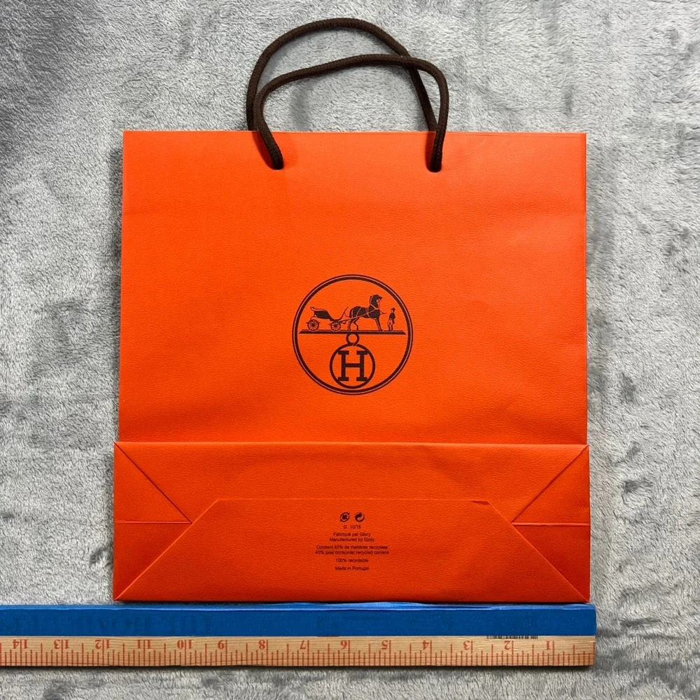 Hermes Shopping‎ Bag 11.5X11.5X3.5 Orange Excellent Logo Paper Rope Handle